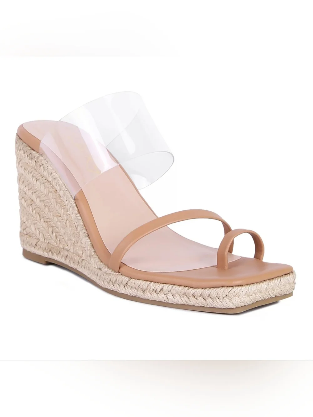 London Rag Clear Strap Espadrille Tan Wedge Sandal